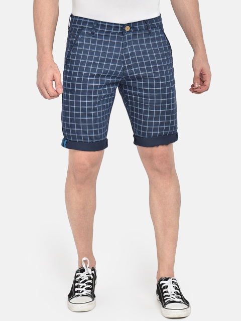 

beevee Men Navy Blue Checked Slim Fit Regular Shorts