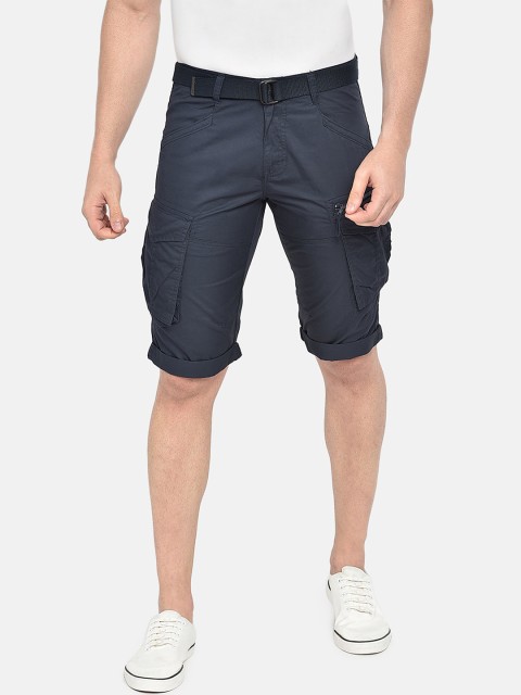 

beevee Men Navy Blue Solid Regular Fit Cargo Shorts