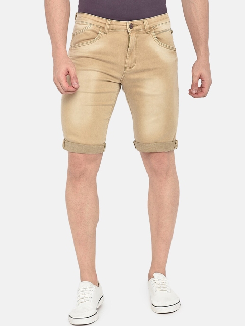 

beevee Men Khaki Solid Regular Fit Denim Shorts