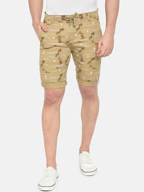 

beevee Men Beige Printed Regular Fit Regular Shorts