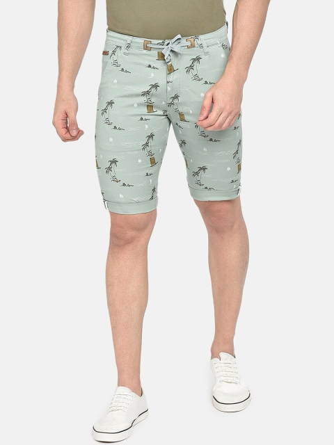 

beevee Men Olive Green Printed Slim Fit Regular Shorts