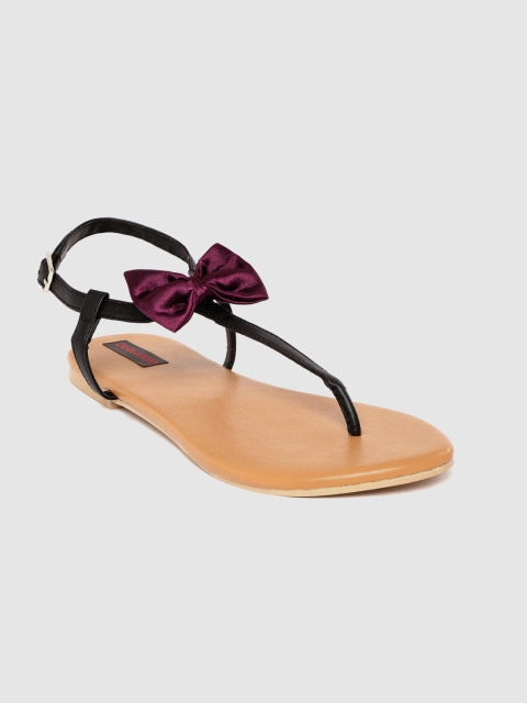 

Woomenia Women Black & Purple Solid T-Strap Flats