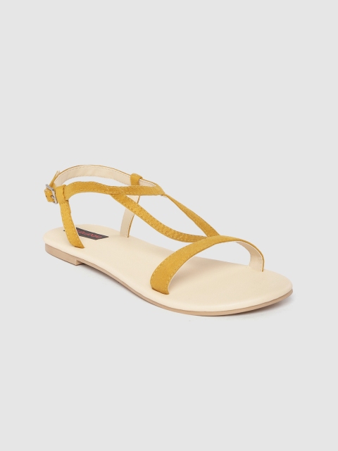 

Woomenia Women Mustard Yellow Solid Open Toe Flats