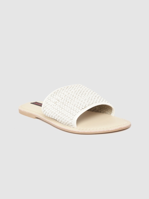 

Woomenia Women White Basketweave Open Toe Flats