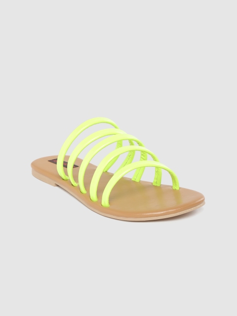 

Woomenia Women Fluorescent Green Solid Open Toe Flats