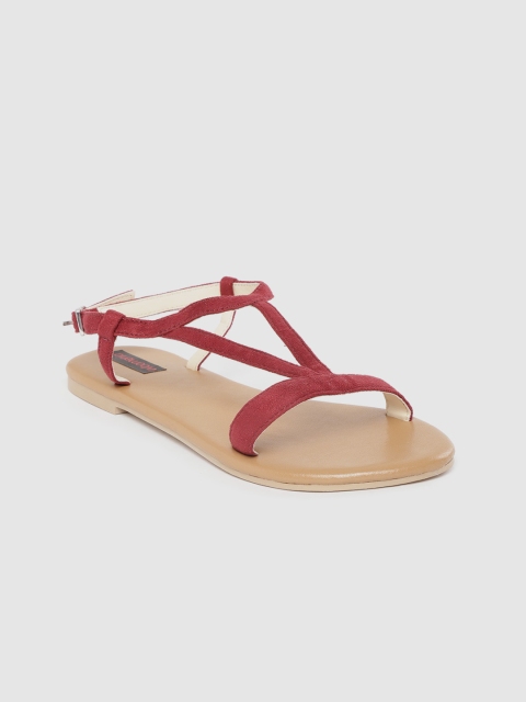 

Woomenia Women Maroon Solid Open Toe Flats