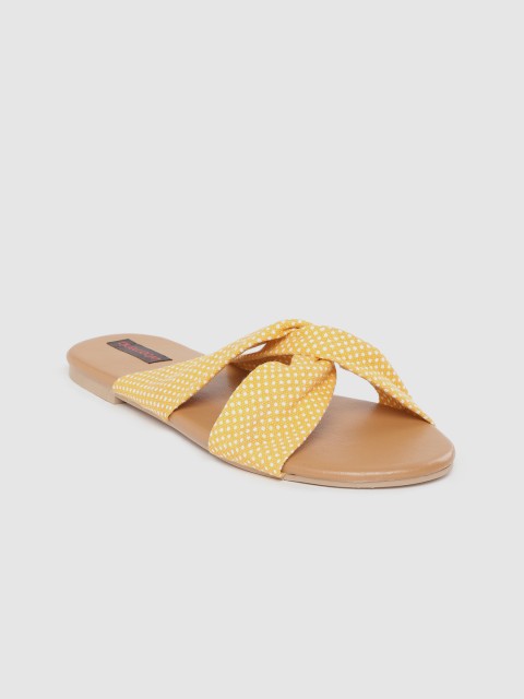 

Woomenia Women Mustard Yellow & White Polka Dot Print Open Toe Flats