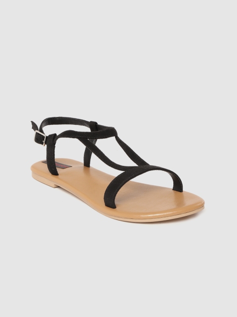 

Woomenia Women Black Solid Suede Finish Open Toe Flats