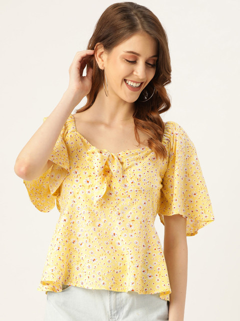 

Antheaa Women Yellow & Orange Floral Printed A-Line Top