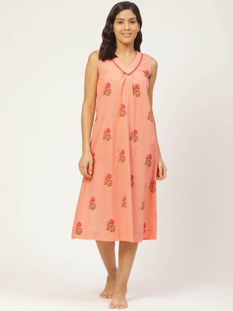 

pinwheel Coral Orange & Pink Floral Print Midi Nightdress