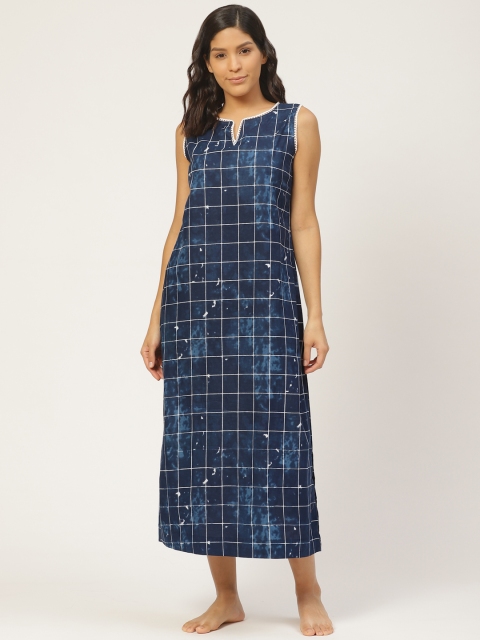 

pinwheel Navy Blue & White Checked Maxi Nightdress