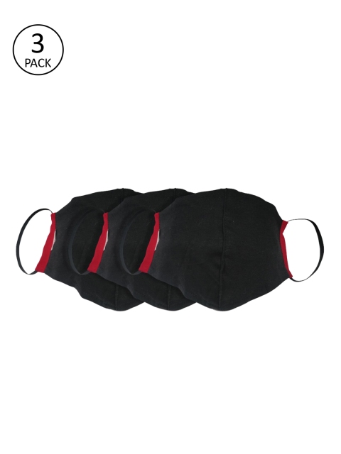 

109F Unisex 3 Pcs Black Solid 2-Ply Reusable Reusable Cloth Masks