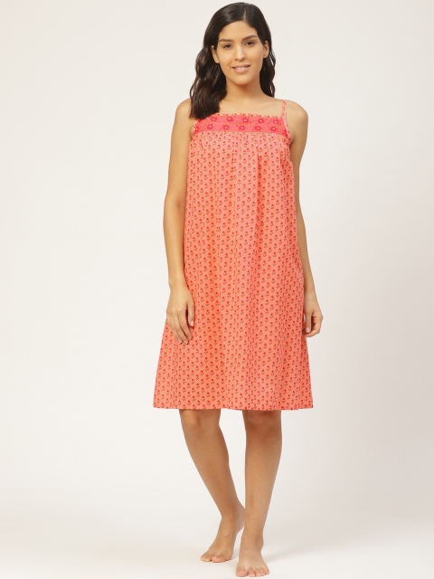 

pinwheel Peach-Coloured & Pink Printed Nightdress