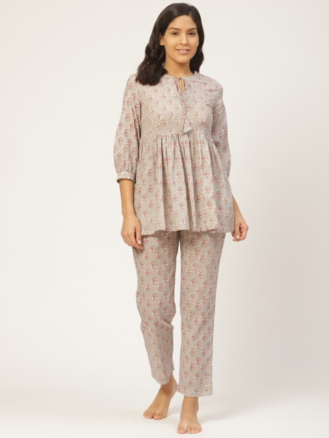 

pinwheel Women Grey & Pink Printed Night Suit