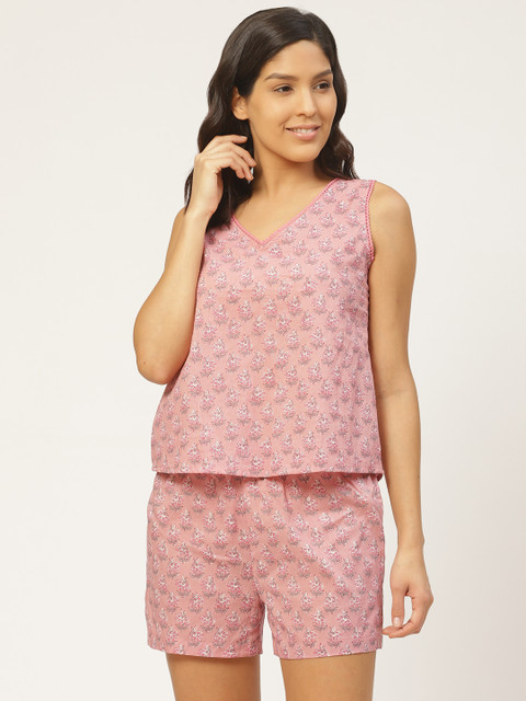 

pinwheel Women Pink & White Printed Night Suit