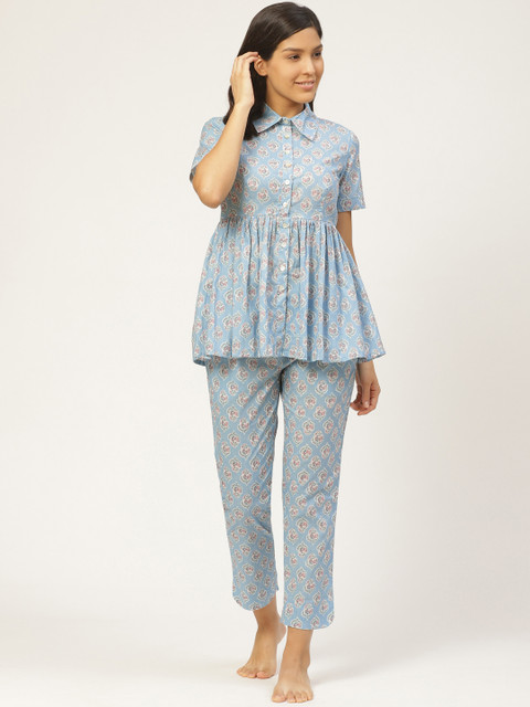 

pinwheel Women Blue & Pink Printed Night Suit