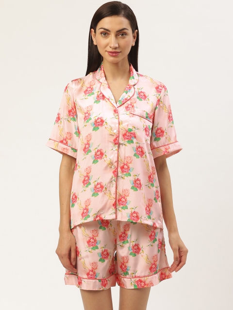 

pinwheel Women Peach-Coloured Floral Printed Night suit With Satin Finish