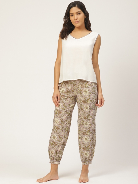 

pinwheel Women Off-White & Grey Solid Night Suit