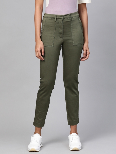

Marks & Spencer Women Olive Green Slim Fit Solid Cropped Trousers