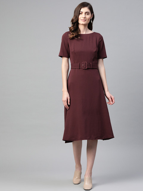 

Marks & Spencer Women Burgundy Solid Formal A-Line Dress