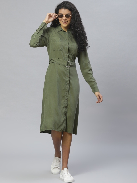 

Marks & Spencer Women Olive Green Solid Shirt Dress