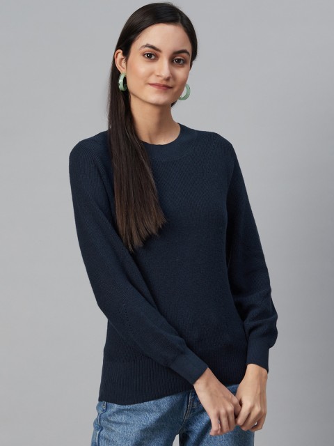 

Marks & Spencer Women Navy Blue Solid Pullover Sweater