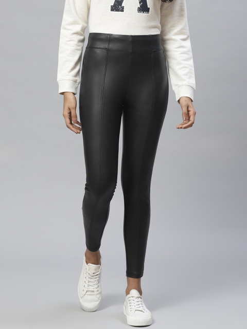 

Marks & Spencer Women Black Solid Coated Treggings