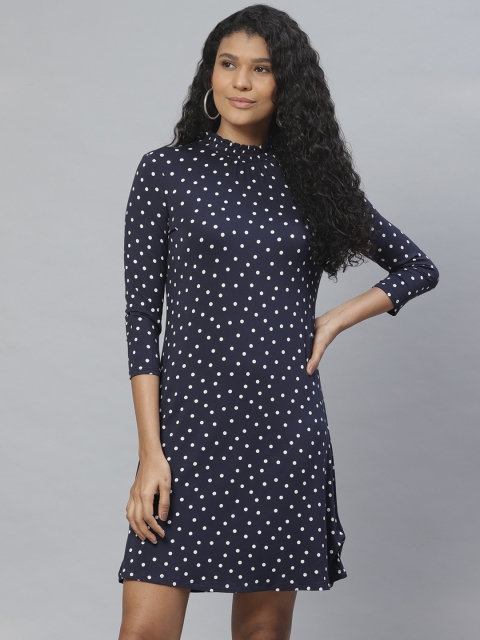 

Marks & Spencer Women Navy Blue & White Polka Dot Printed A-Line Dress
