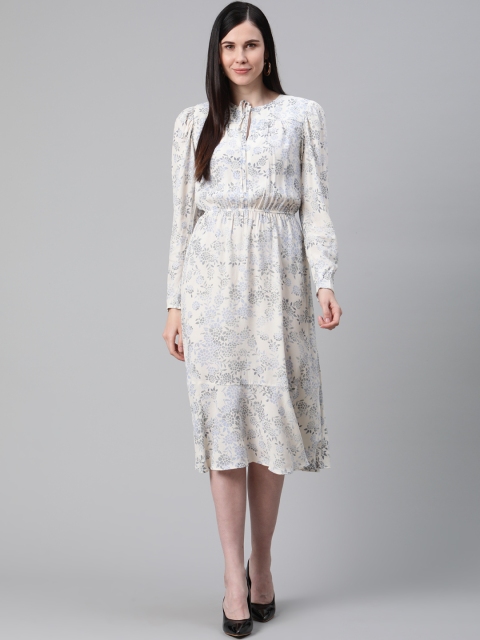 

Marks & Spencer Women Sustainable White & Blue Floral Print Blouson Dress