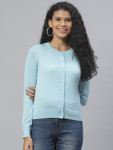 

Marks & Spencer Women Blue Woollen Solid Cardigan