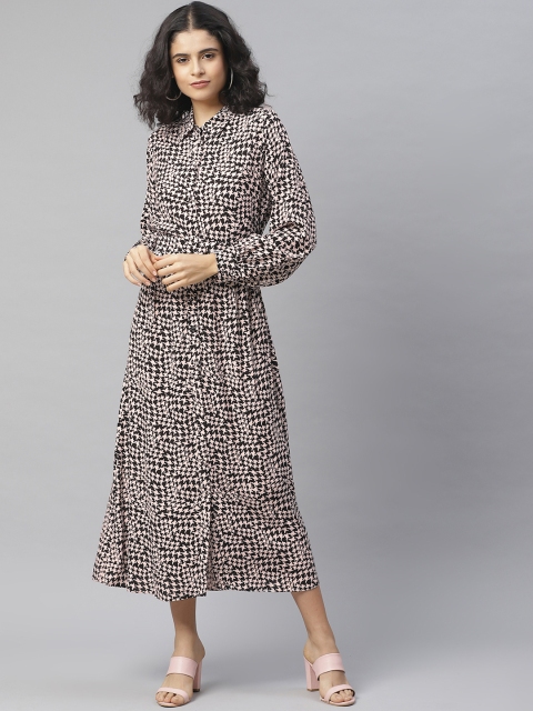 

Marks & Spencer Women Pink & Black Houndstooth Pattern A-Line Dress