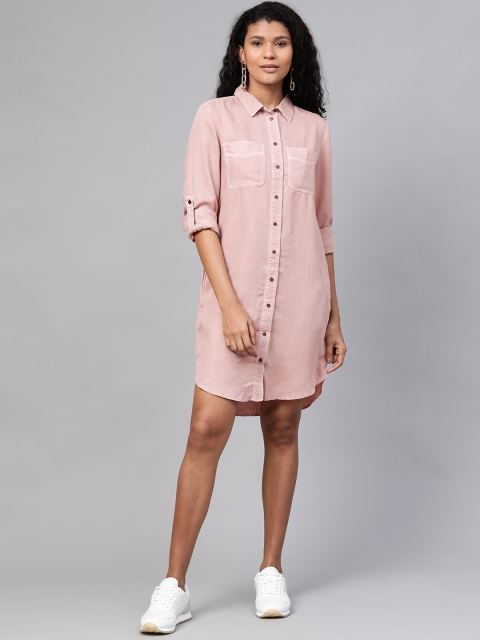 

Marks & Spencer Women Dusty Pink Solid Shirt Dress