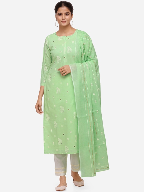 

Kvsfab Green & Off-White Cotton Blend Unstitched Dress Material