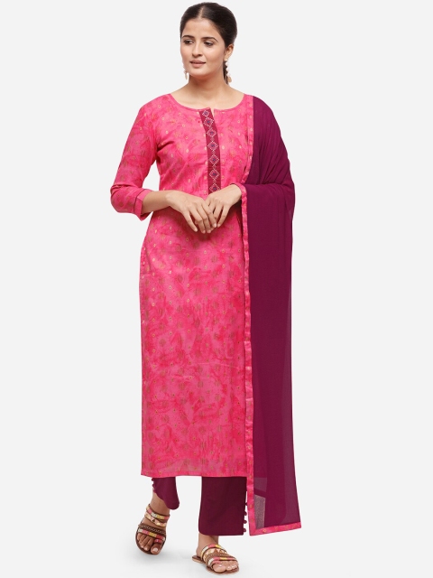 

Kvsfab Pink Cotton Blend Unstitched Dress Material