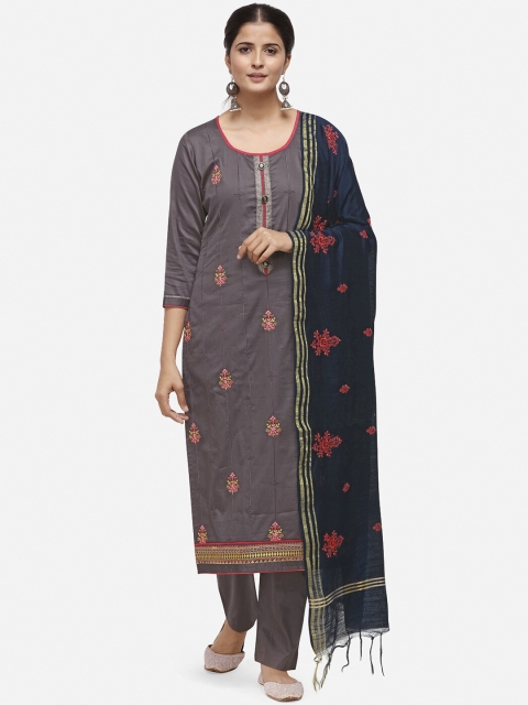

Kvsfab Brown & Navy Blue Silk Blend Unstitched Dress Material