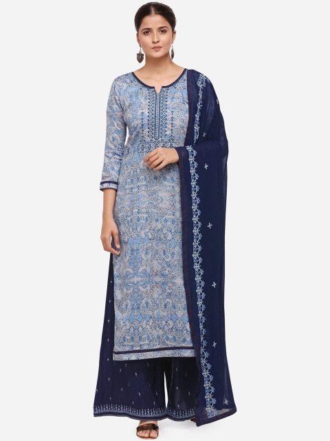 

Kvsfab Blue Embroidered Satin Unstitched Dress Material