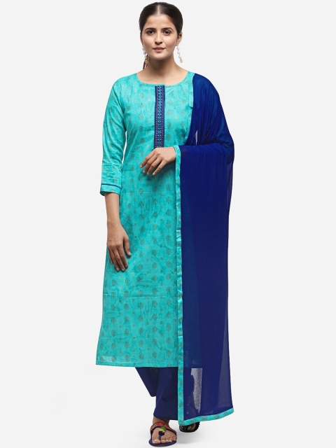 

Kvsfab Turquoise Blue Cotton Blend Unstitched Dress Material