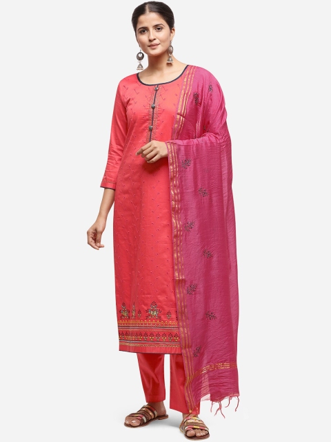 

Kvsfab Peach-Coloured & Pink Silk Blend Unstitched Dress Material