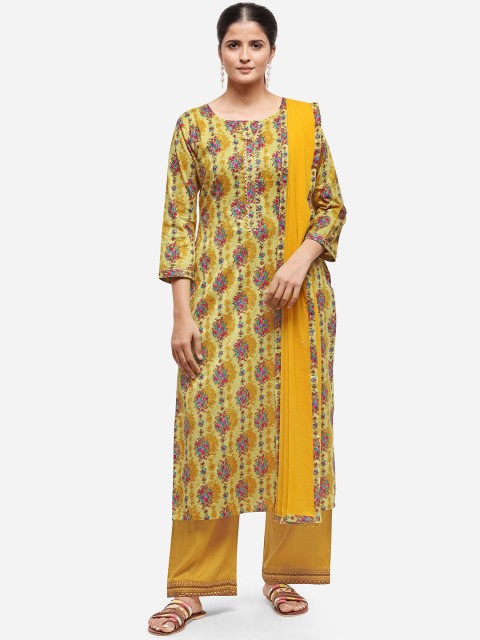 

Kvsfab Yellow Cotton Blend Unstitched Dress Material