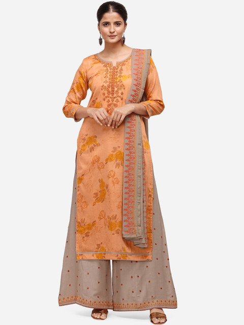 

Kvsfab Yellow & Beige Satin Unstitched Dress Material