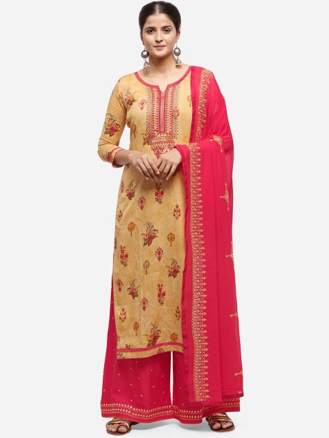 

Kvsfab Yellow & Pink Satin Unstitched Dress Material