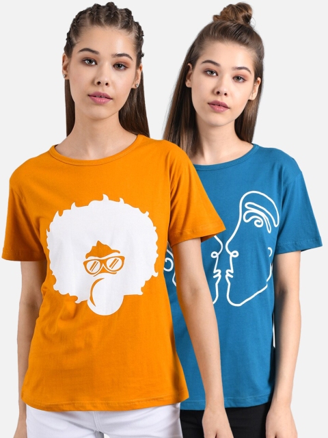 

Kotty Women Pack Of 2 Printed Round Neck T-shirts, Yellow