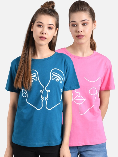 

Kotty Women Pack Of 2 Printed Round Neck T-shirts, Pink