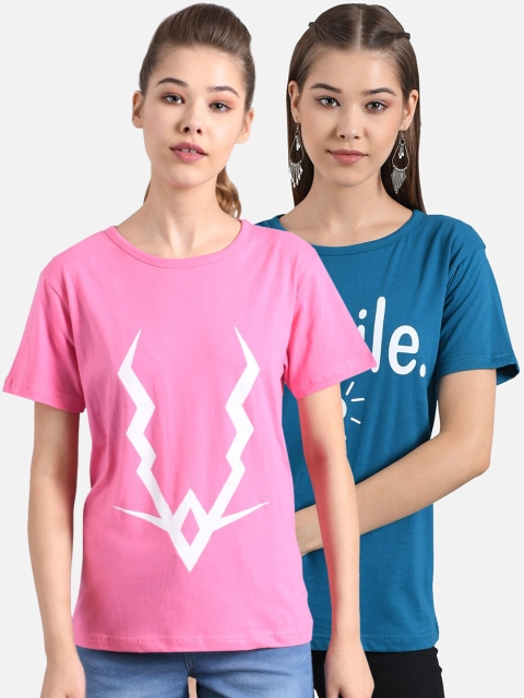 

Kotty Women Pack Of 2 Printed Round Neck T-shirts, Pink