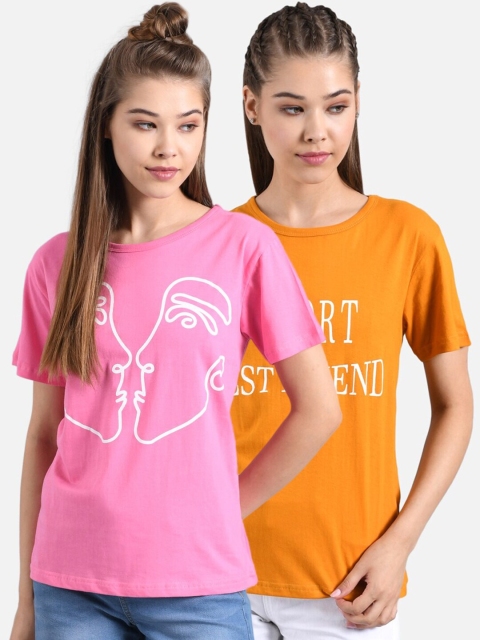 

Kotty Women Pack Of 2 Printed Round Neck T-shirts, Pink