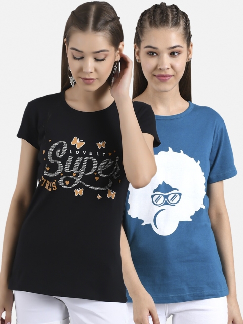 

Kotty Women Blue & Black Pack of 2 Print T-shirt