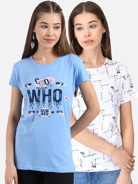 

Kotty Women Pack Of 2 Printed Round Neck T-shirts, White