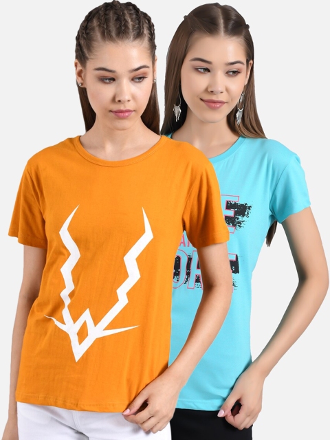

Kotty Women Pack Of 2 Printed Round Neck T-shirts, Blue