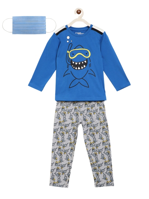 

Lil Tomatoes Infant Boys Blue Grey Printed Night Suit GWBNS-K573