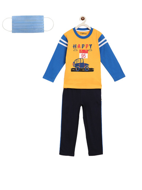 

Lil Tomatoes Boys Yellow Black Printed Night Suit